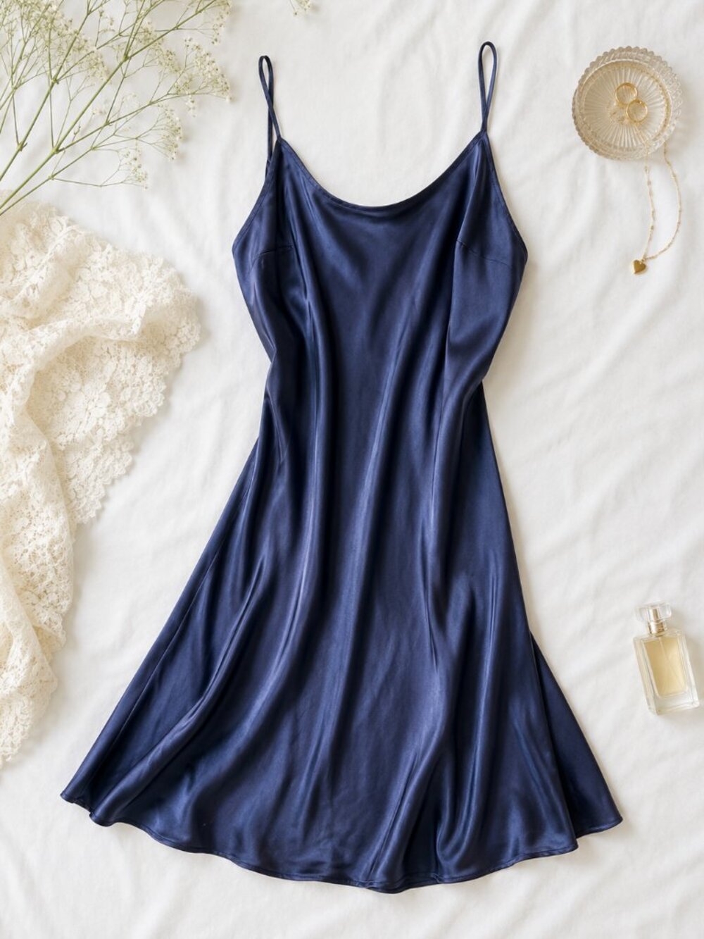 Y2K Victoria’s Secret 100% Silk Slip Dress Navy Blue Button Back Coquette S